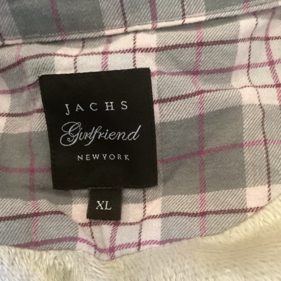 Jachs Girlfriend Flannel Faux Fur Button up shirt size X-Large gray purple plaid - Picture 8 of 9